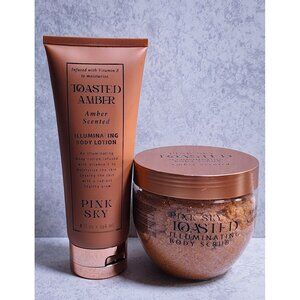 Pink Sky Toasted Amber Scented Illuminating Body Lotion & Scrub Set